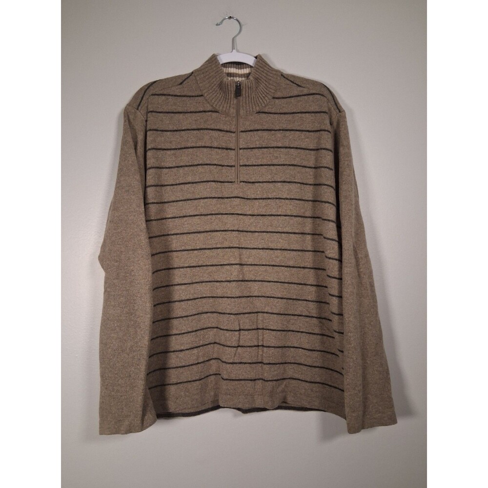 Eddie Bauer Sweater Mens XL Wool Blend Quarter Zip Mock Neck Knit Stripes New